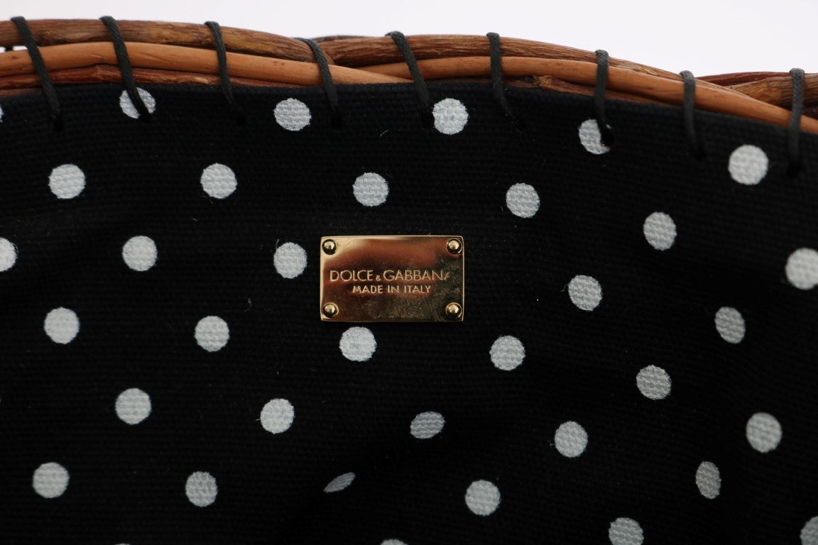 Borsa Dolce &amp; Gabbana Beige Straw Snakeskin Pom Pom Crystal AGNESE
