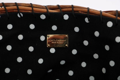 Borsa Dolce &amp; Gabbana Beige Straw Snakeskin Pom Pom Crystal AGNESE