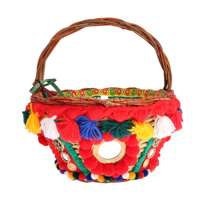 Borsa Dolce &amp; Gabbana multicolore AGNESE in paglia con pompon e cristalli
