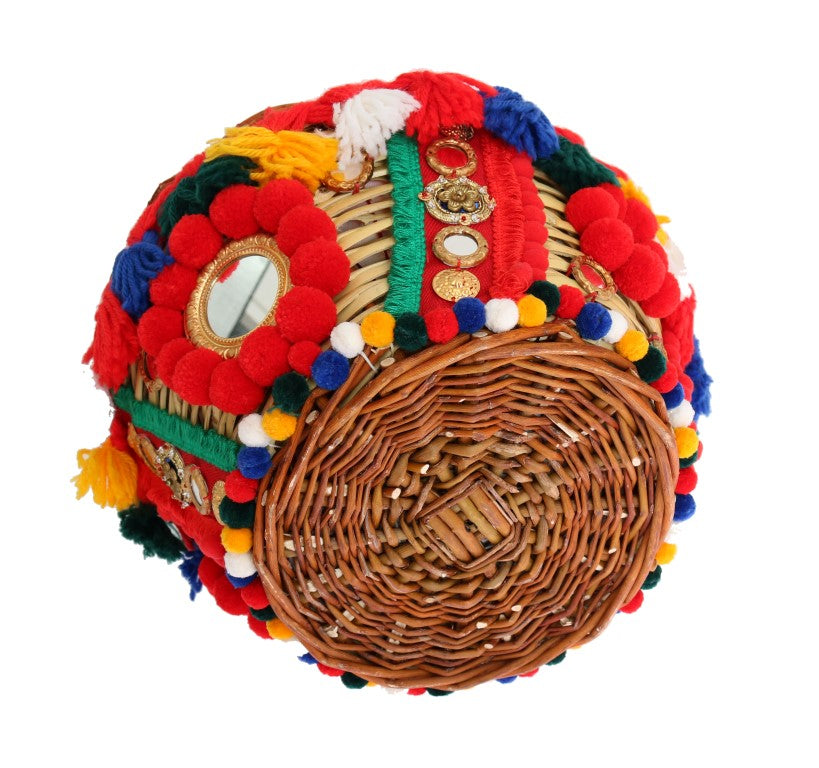 Borsa Dolce &amp; Gabbana multicolore AGNESE in paglia con pompon e cristalli