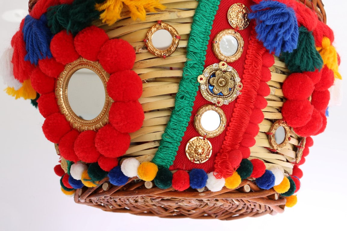 Borsa Dolce &amp; Gabbana multicolore AGNESE in paglia con pompon e cristalli