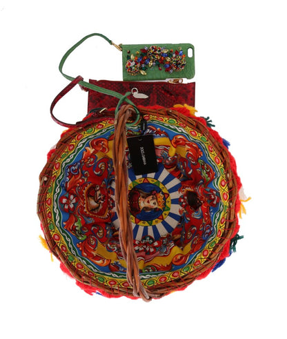 Borsa Dolce &amp; Gabbana multicolore AGNESE in paglia con pompon e cristalli