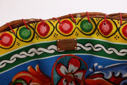 Borsa Dolce &amp; Gabbana multicolore AGNESE in paglia con pompon e cristalli