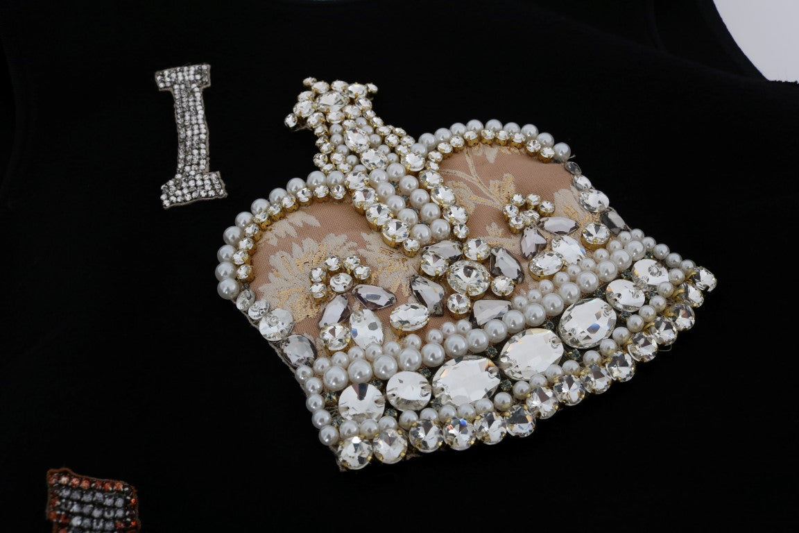 Dolce &amp; Gabbana Abito nero in cristallo I AM A PRINCESS