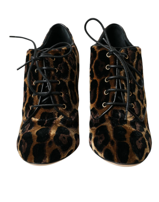 Dolce &amp; Gabbana - Stivaletti con lacci in pelliccia leopardata marrone