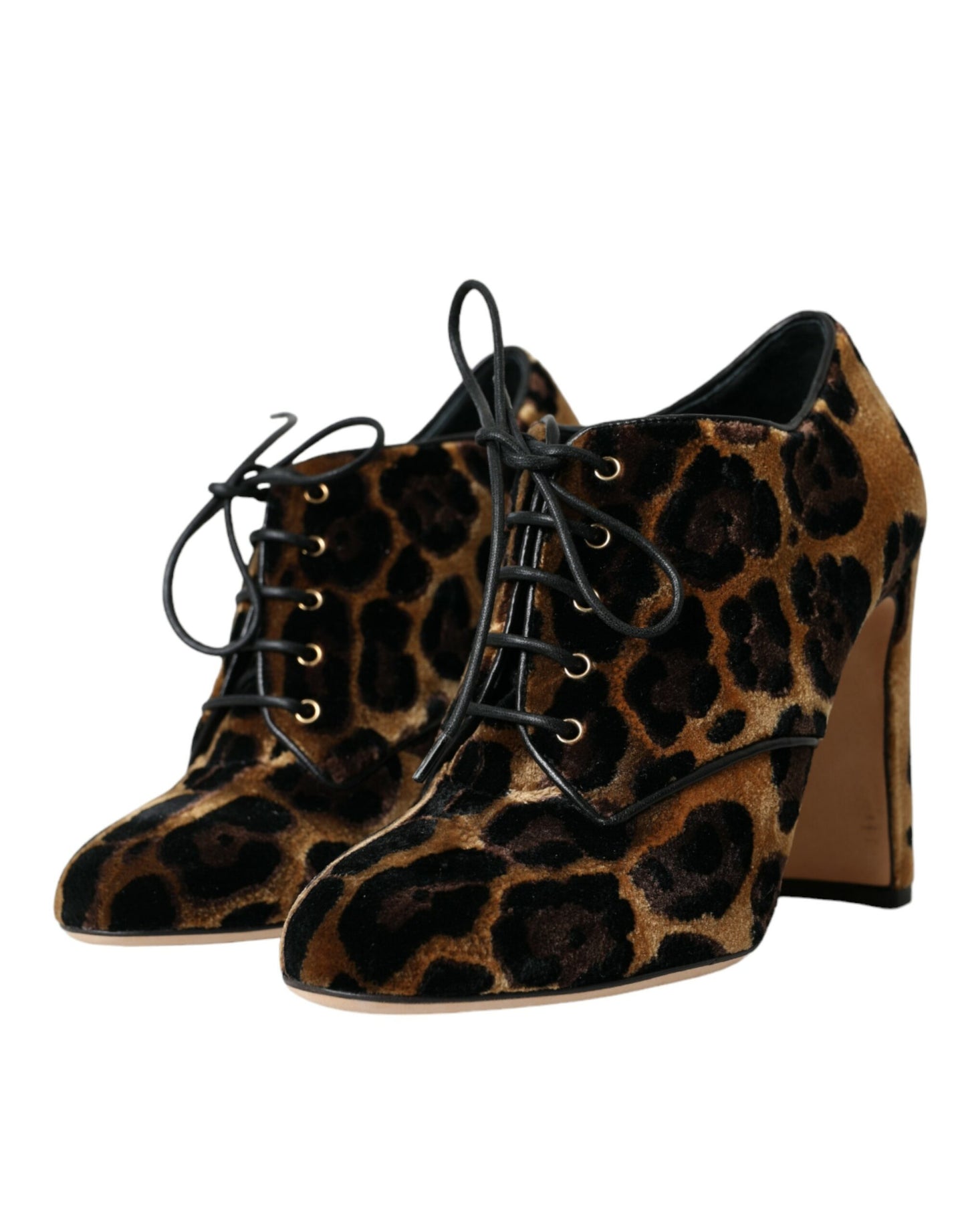 Dolce &amp; Gabbana - Stivaletti con lacci in pelliccia leopardata marrone