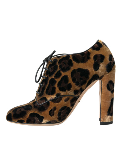 Dolce &amp; Gabbana - Stivaletti con lacci in pelliccia leopardata marrone