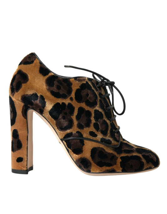 Dolce &amp; Gabbana - Stivaletti con lacci in pelliccia leopardata marrone