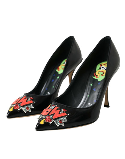 Scarpe con tacco a spillo Dolce &amp; Gabbana in pelle nera WOW Patch