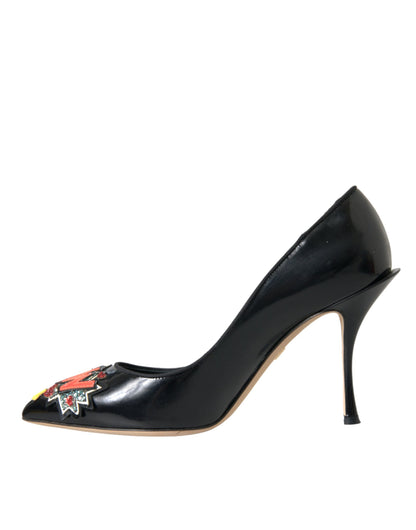 Scarpe con tacco a spillo Dolce &amp; Gabbana in pelle nera WOW Patch