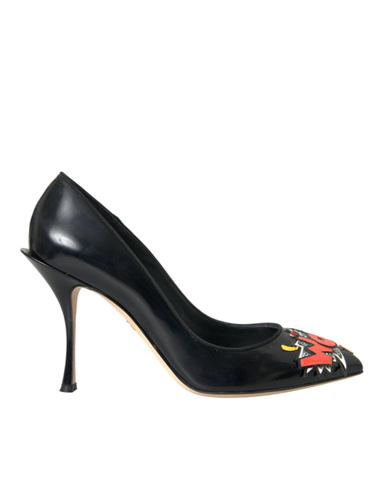 Scarpe con tacco a spillo Dolce &amp; Gabbana in pelle nera WOW Patch