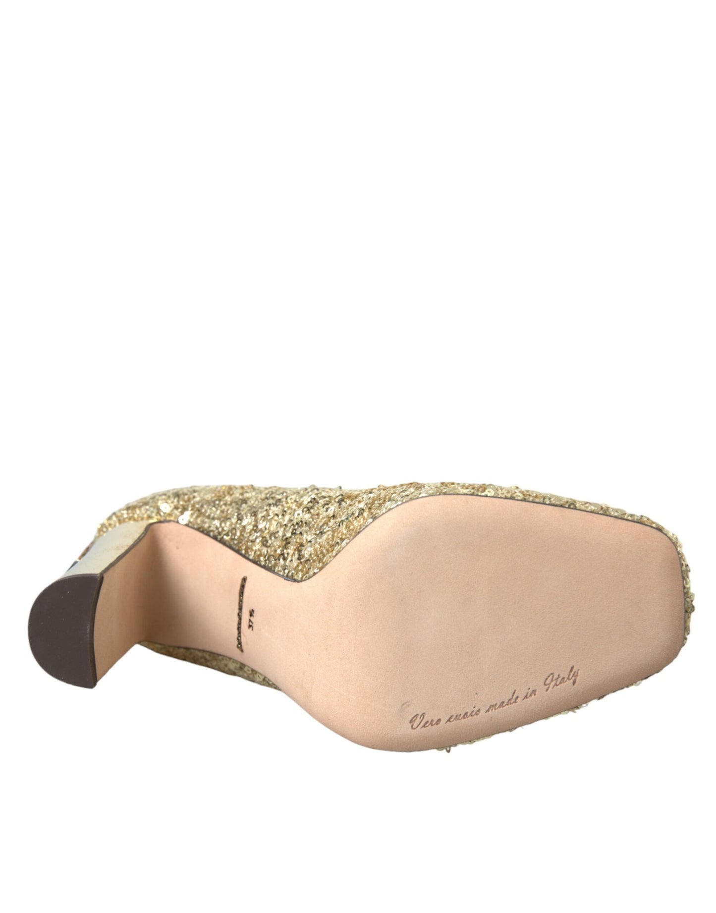 Scarpe con tacco e paillettes dorate e cristalli Dolce &amp; Gabbana