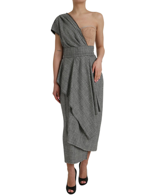 Dolce &amp; Gabbana Abito lungo monospalla grigio beige a strati