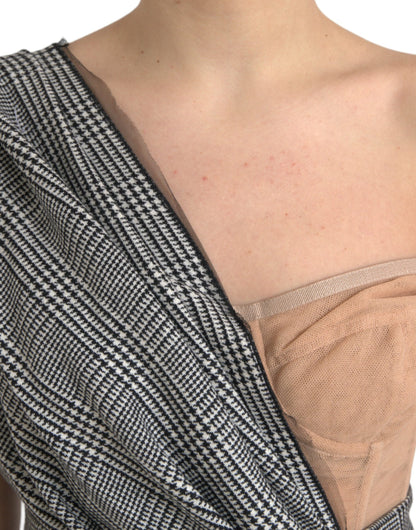 Dolce &amp; Gabbana Abito lungo monospalla grigio beige a strati