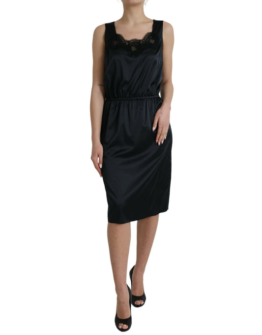 Abito midi a tubino con finiture in pizzo in poliestere nero Dolce &amp; Gabbana