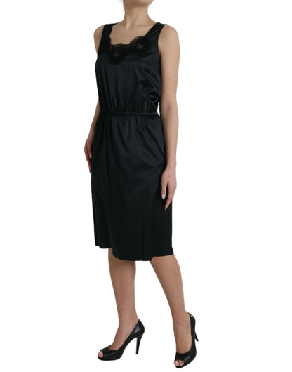 Abito midi a tubino con finiture in pizzo in poliestere nero Dolce &amp; Gabbana