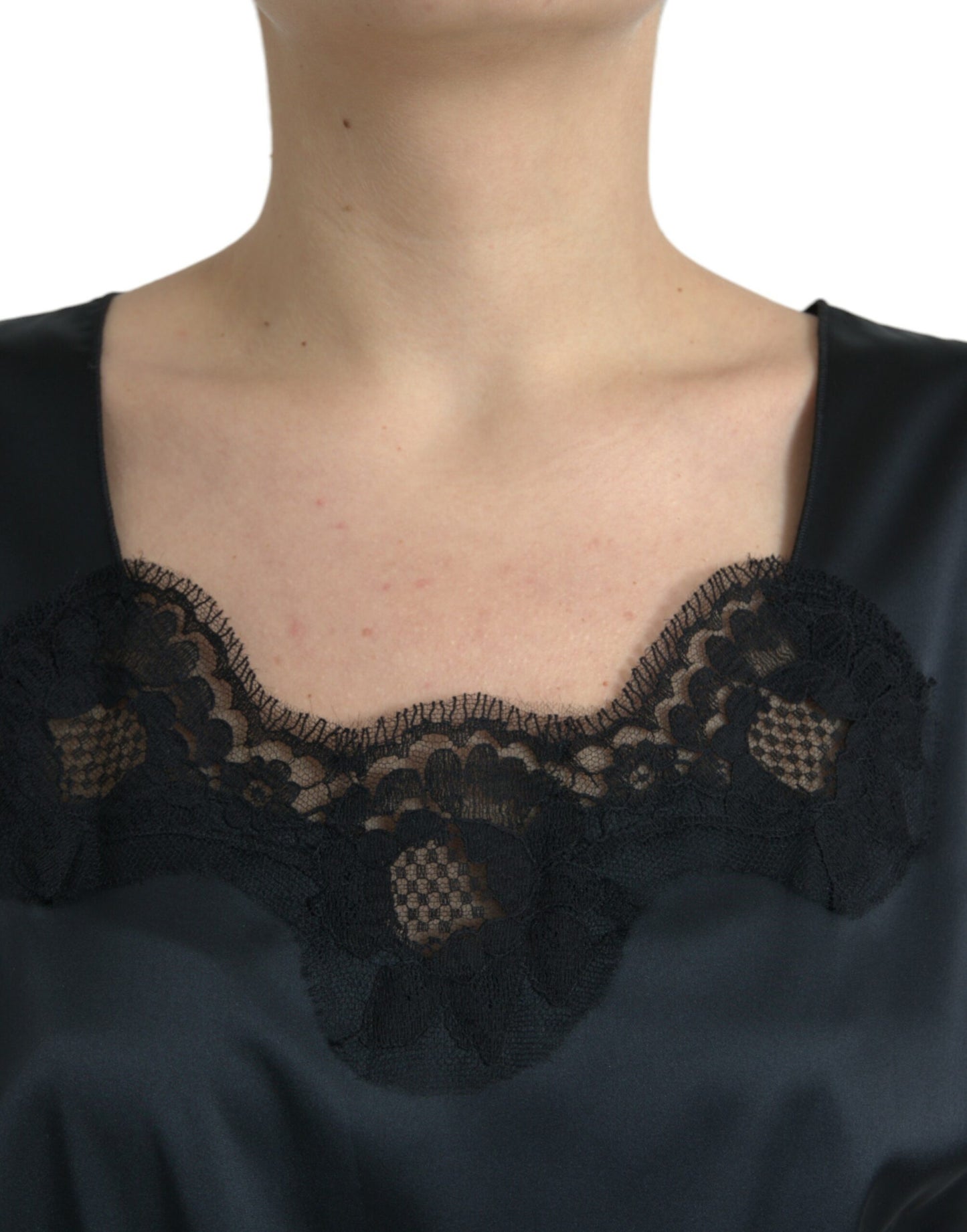 Abito midi a tubino con finiture in pizzo in poliestere nero Dolce &amp; Gabbana