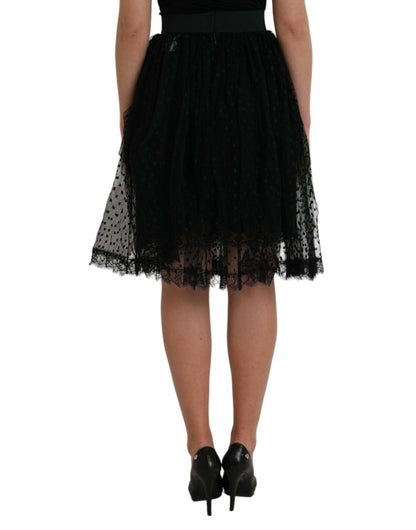 Gonna a trapezio con vita alta e pizzo in nylon nero Dolce &amp; Gabbana