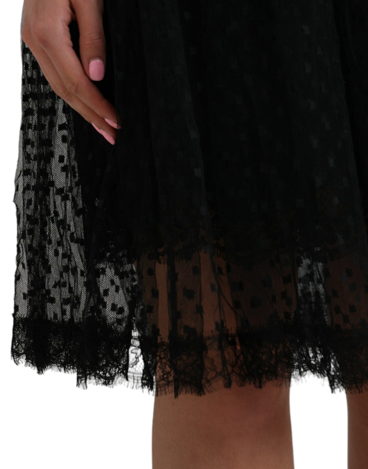 Gonna a trapezio con vita alta e pizzo in nylon nero Dolce &amp; Gabbana