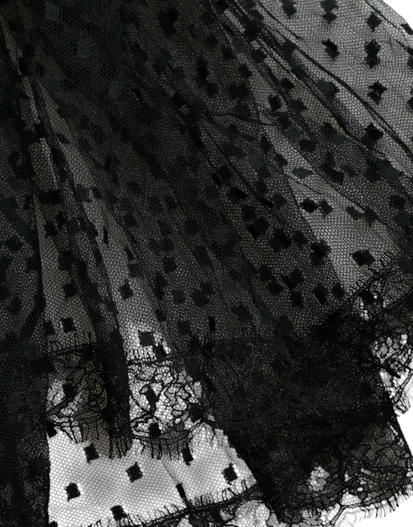 Gonna a trapezio con vita alta e pizzo in nylon nero Dolce &amp; Gabbana