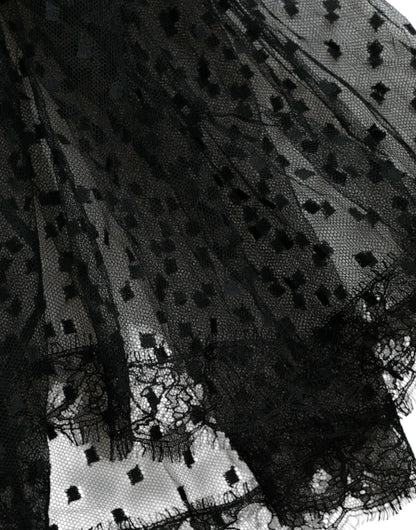 Gonna a trapezio con vita alta e pizzo in nylon nero Dolce &amp; Gabbana