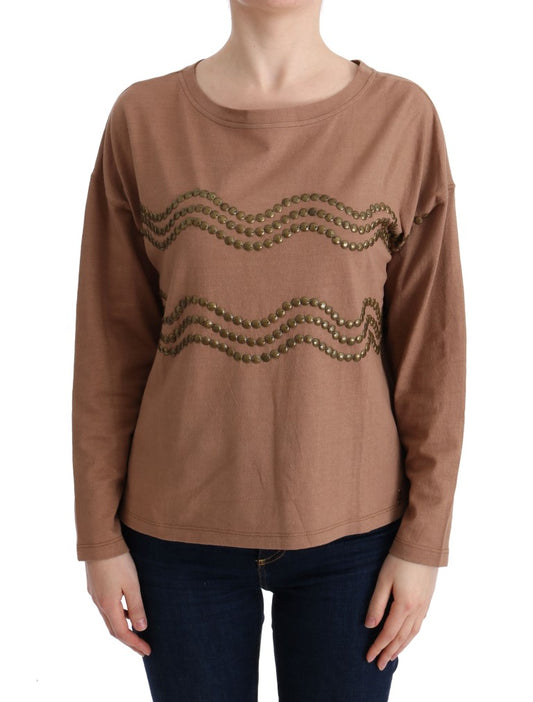 Maglione borchiato in cotone marrone John Galliano