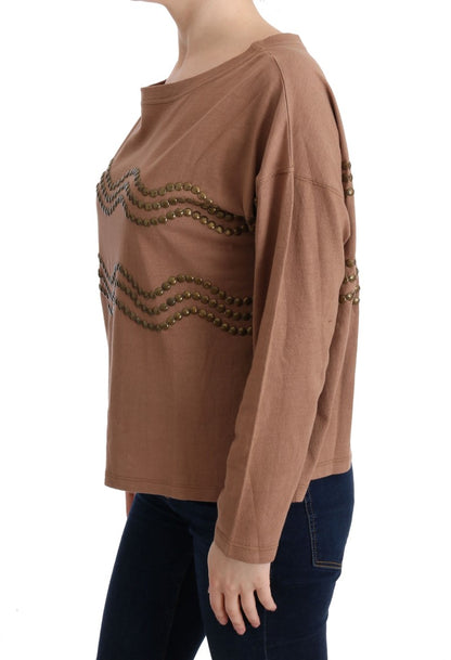 Maglione borchiato in cotone marrone John Galliano