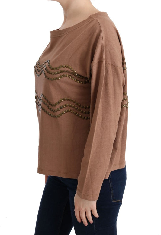 Maglione borchiato in cotone marrone John Galliano
