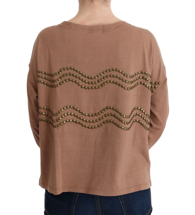 Maglione borchiato in cotone marrone John Galliano