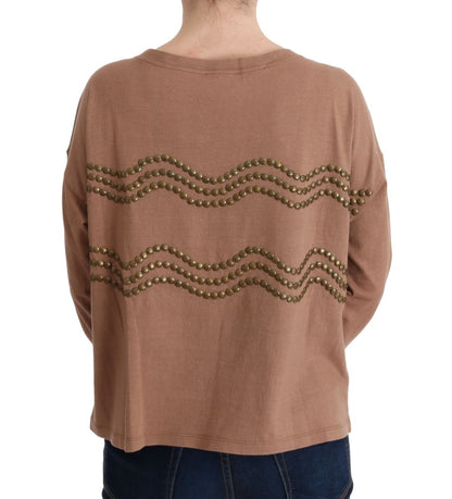Maglione borchiato in cotone marrone John Galliano