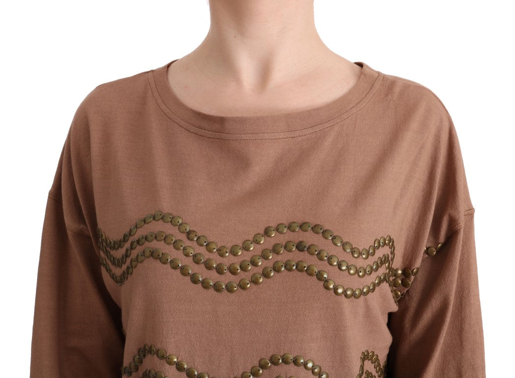 Maglione borchiato in cotone marrone John Galliano