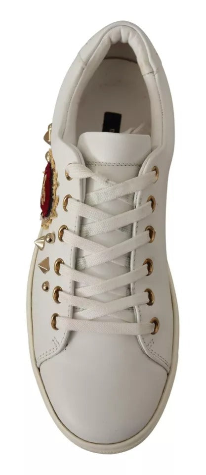 Scarpe da ginnastica Dolce &amp; Gabbana in pelle bianca con cuore rosso e oro