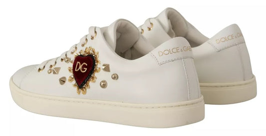 Scarpe da ginnastica Dolce &amp; Gabbana in pelle bianca con cuore rosso e oro