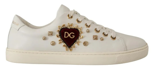 Scarpe da ginnastica Dolce &amp; Gabbana in pelle bianca con cuore rosso e oro