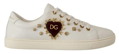 Scarpe da ginnastica Dolce &amp; Gabbana in pelle bianca con cuore rosso e oro
