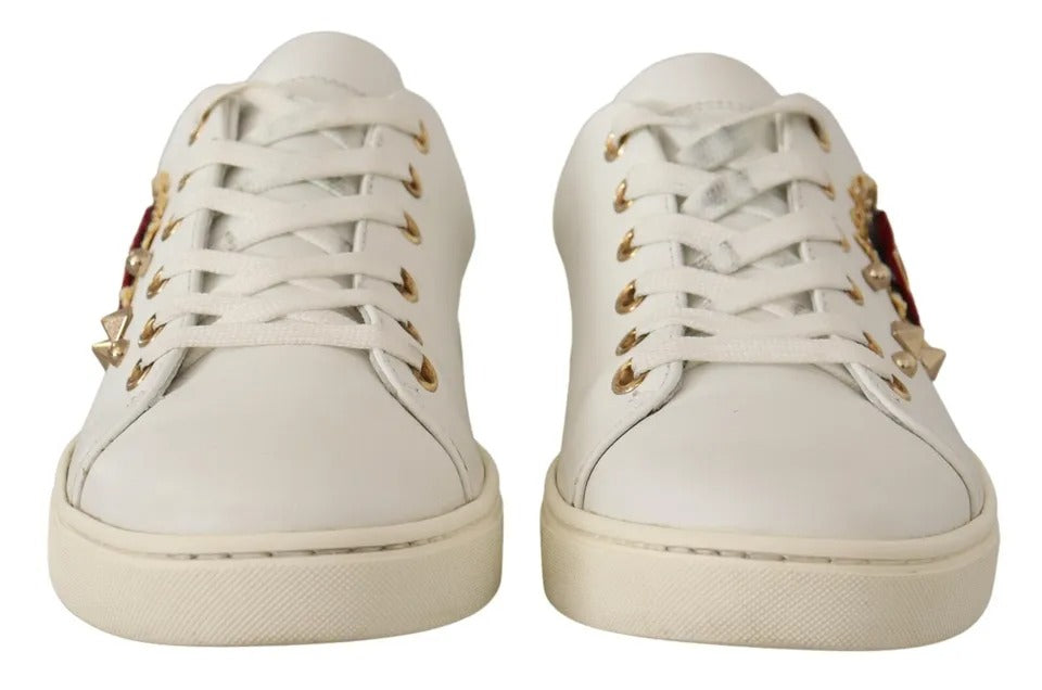 Scarpe da ginnastica Dolce &amp; Gabbana in pelle bianca con cuore rosso e oro