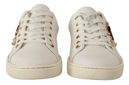 Scarpe da ginnastica Dolce &amp; Gabbana in pelle bianca con cuore rosso e oro