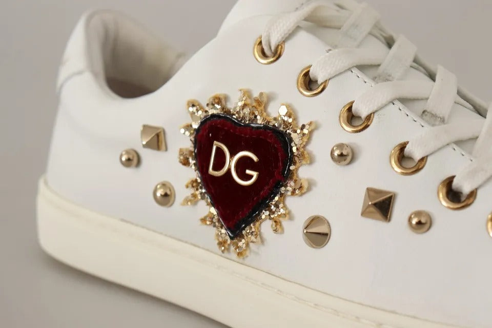 Scarpe da ginnastica Dolce &amp; Gabbana in pelle bianca con cuore rosso e oro