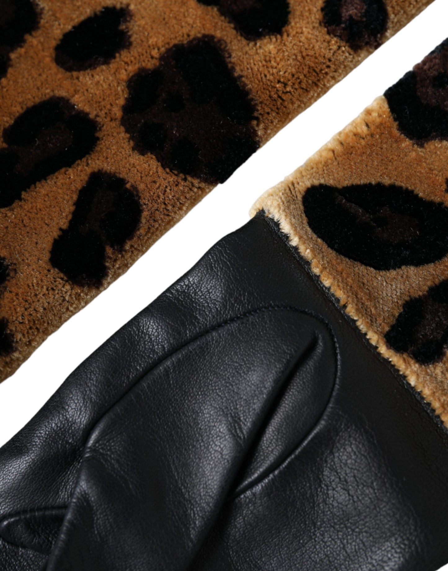 Guanti lunghi fino al gomito in pelle leopardata marrone e nera Dolce &amp; Gabbana