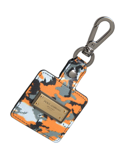 Custodia per Airpods in metallo con logo in pelle e stampa mimetica multicolore Dolce &amp; Gabbana