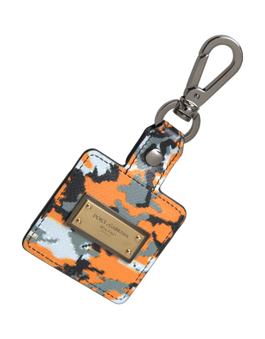 Custodia per Airpods in metallo con logo in pelle e stampa mimetica multicolore Dolce &amp; Gabbana