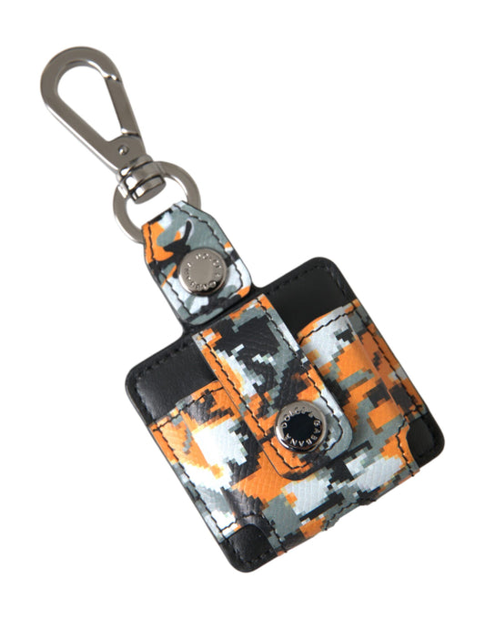 Custodia per Airpods in metallo con logo in pelle e stampa mimetica multicolore Dolce &amp; Gabbana