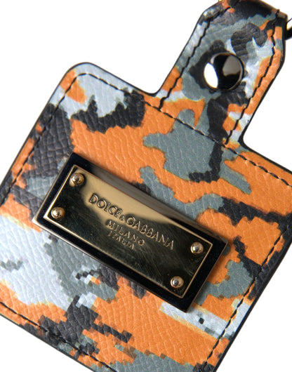 Custodia per Airpods in metallo con logo in pelle e stampa mimetica multicolore Dolce &amp; Gabbana