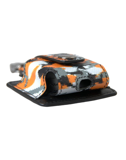 Custodia per Airpods in metallo con logo in pelle e stampa mimetica multicolore Dolce &amp; Gabbana