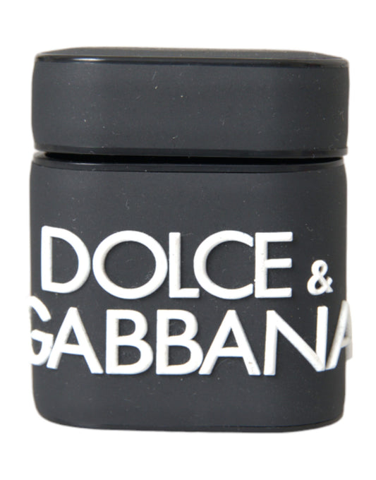 Custodia per Airpods in silicone con logo in rilievo Dolce &amp; Gabbana nero e bianco