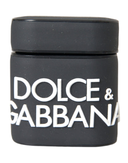 Custodia per Airpods in silicone con logo in rilievo Dolce &amp; Gabbana nero e bianco