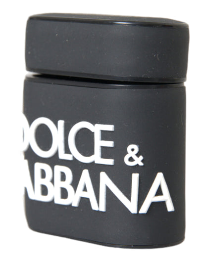 Custodia per Airpods in silicone con logo in rilievo Dolce &amp; Gabbana nero e bianco