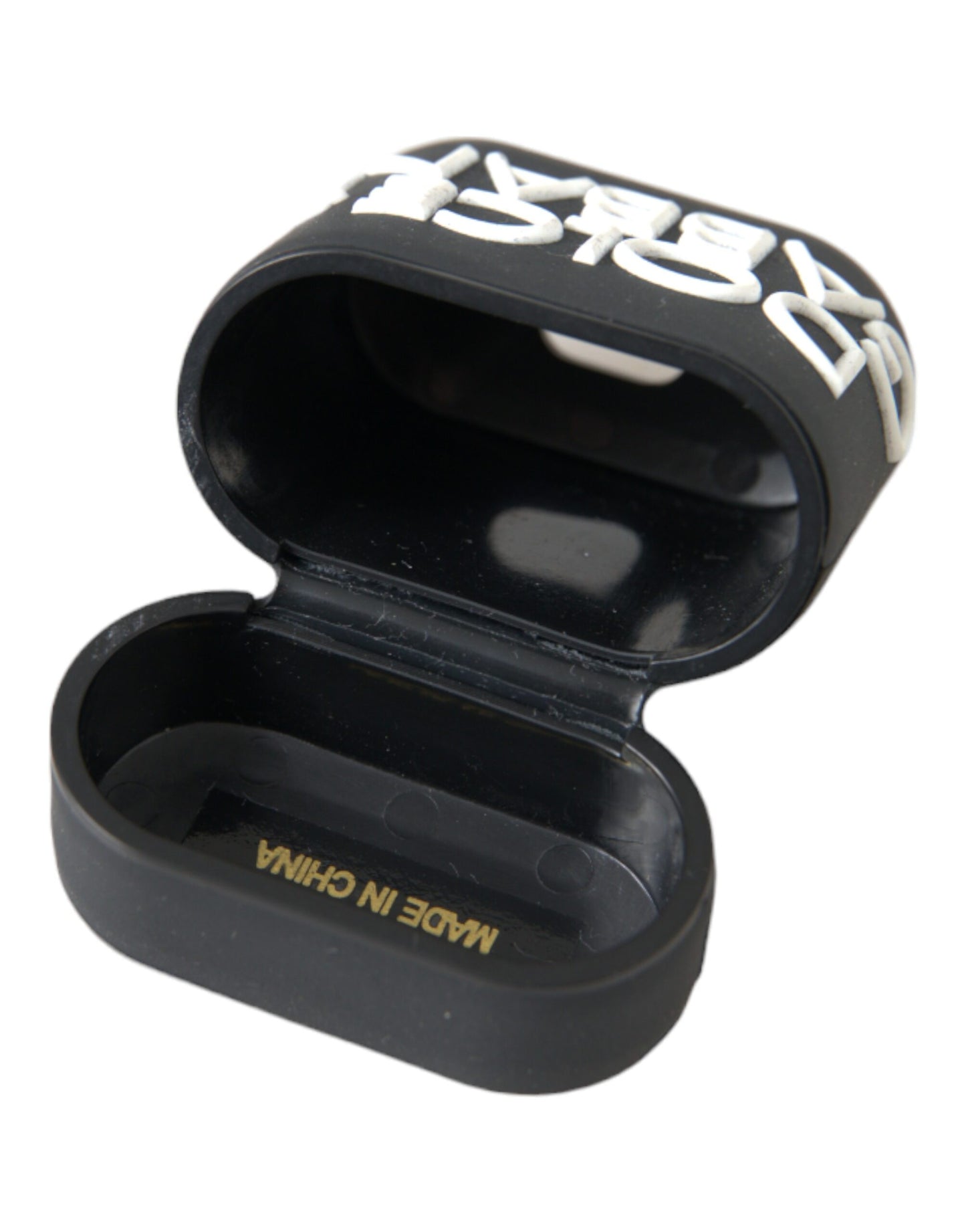 Custodia per Airpods in silicone con logo in rilievo Dolce &amp; Gabbana nero e bianco