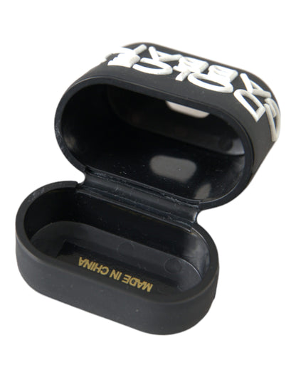 Custodia per Airpods in silicone con logo in rilievo Dolce &amp; Gabbana nero e bianco