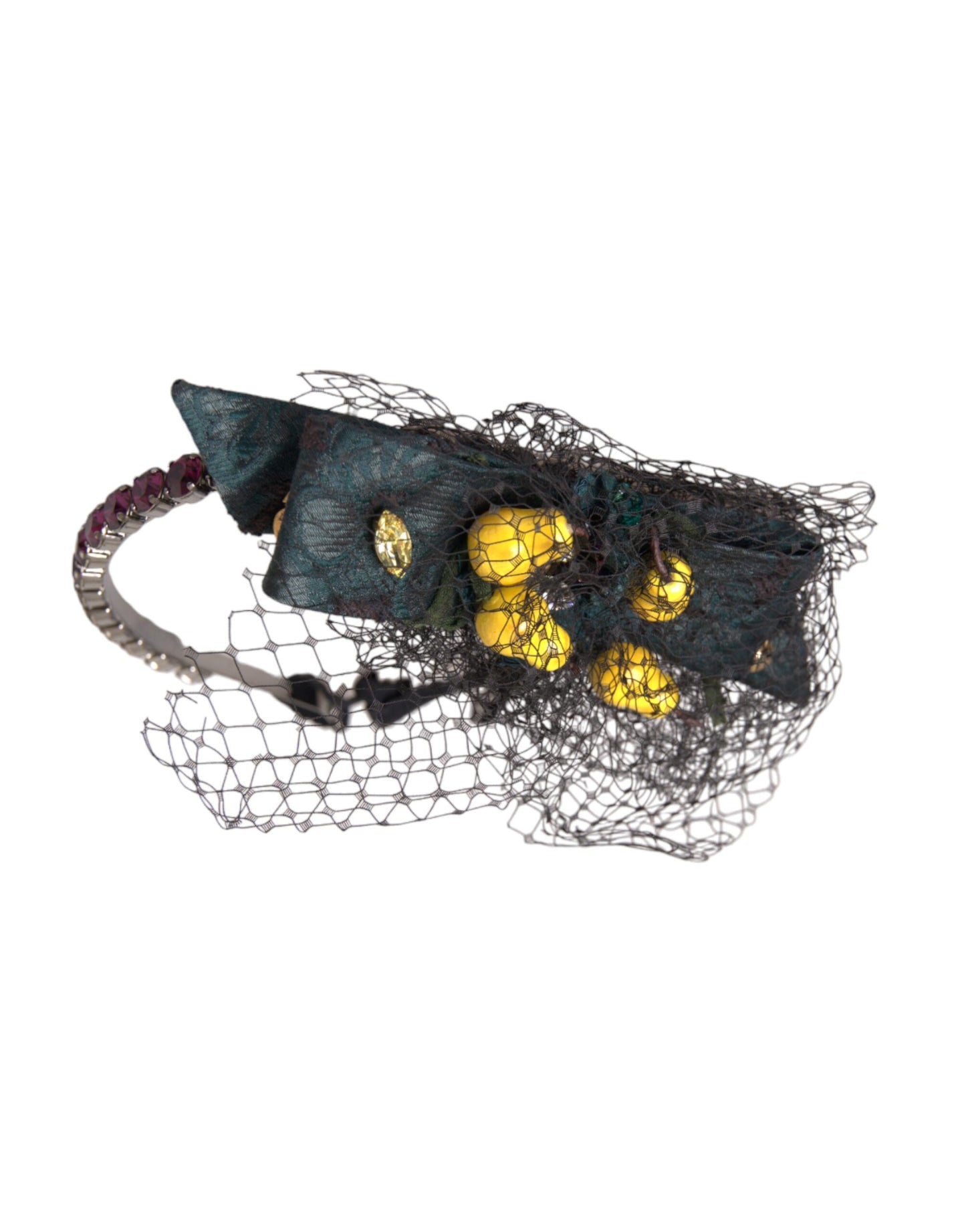 Dolce &amp; Gabbana Black Lemons Sicily Purple Crystal Net Headband Diadema